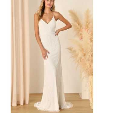 Cherished Vow White Beaded Backless Mermaid Maxi … - image 1