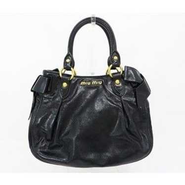 バッグ miu miu side ribbon leather hand bag MIU MIU Side Ribbon Belt Tote Bag Shoulder Gray Leather