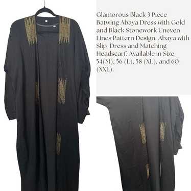 New Dubai Abaya Glamorous Black 3 Piece Batwing Ab