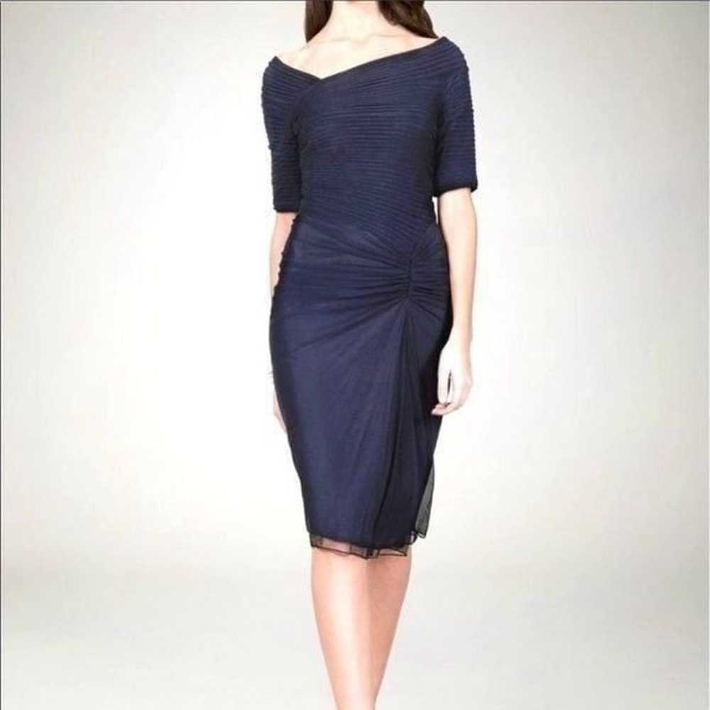 Tadashi Shoji Navy Blue Ruched Mesh Bodycon Dress - image 2