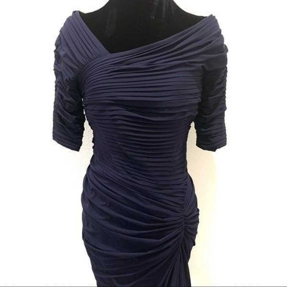 Tadashi Shoji Navy Blue Ruched Mesh Bodycon Dress - image 3