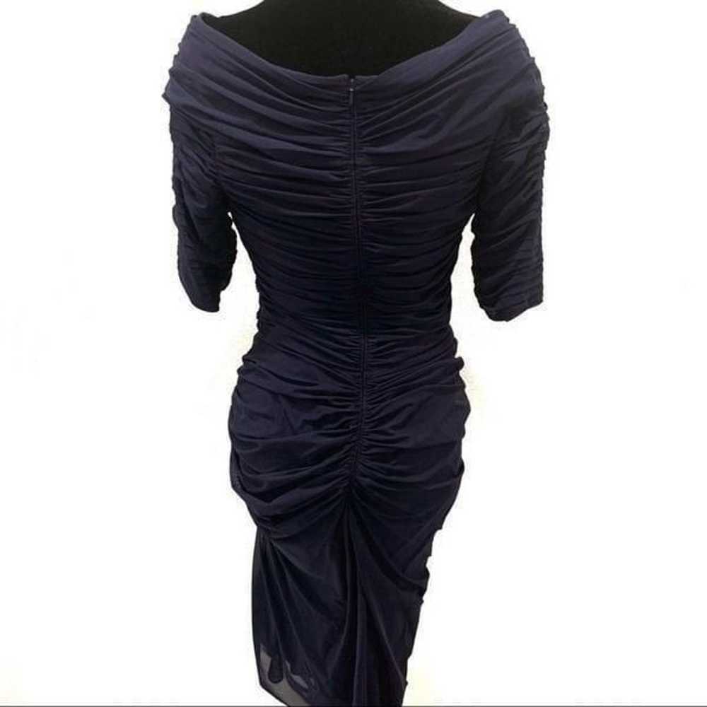 Tadashi Shoji Navy Blue Ruched Mesh Bodycon Dress - image 5