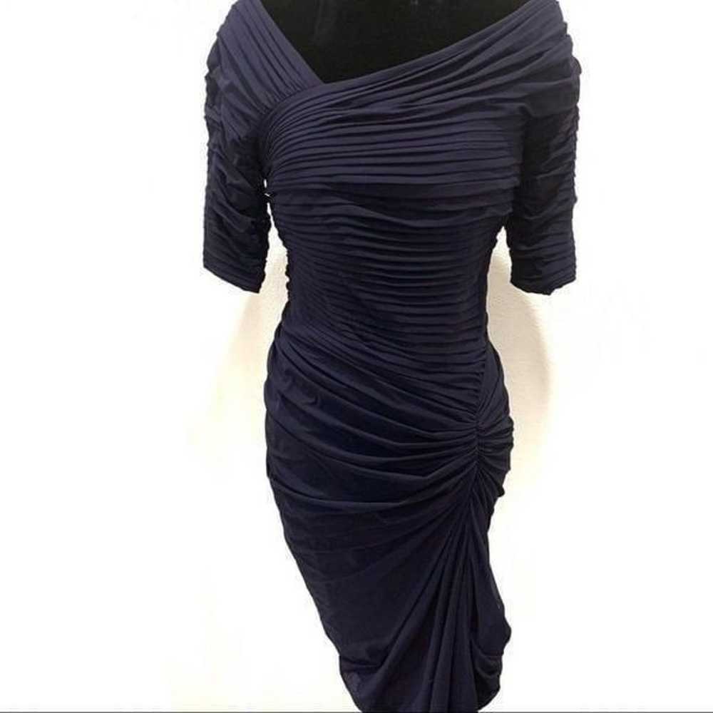 Tadashi Shoji Navy Blue Ruched Mesh Bodycon Dress - image 7