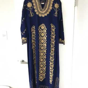 Embroidery blue navy blue dress.