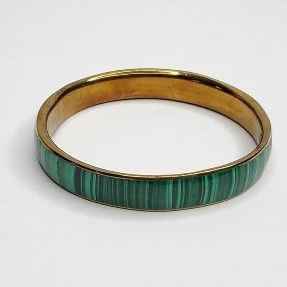 Vintage Brass Green Striped Malachite Bangle Brac… - image 5