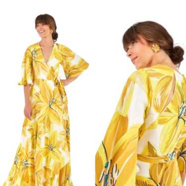 FARM RIO White and Yellow Azalea wrap dress size … - image 1