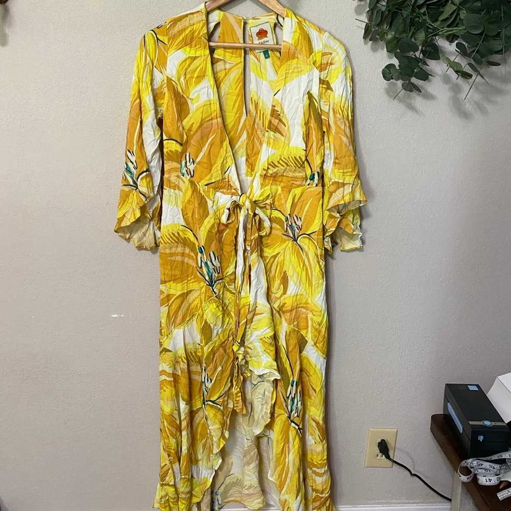 FARM RIO White and Yellow Azalea wrap dress size … - image 3