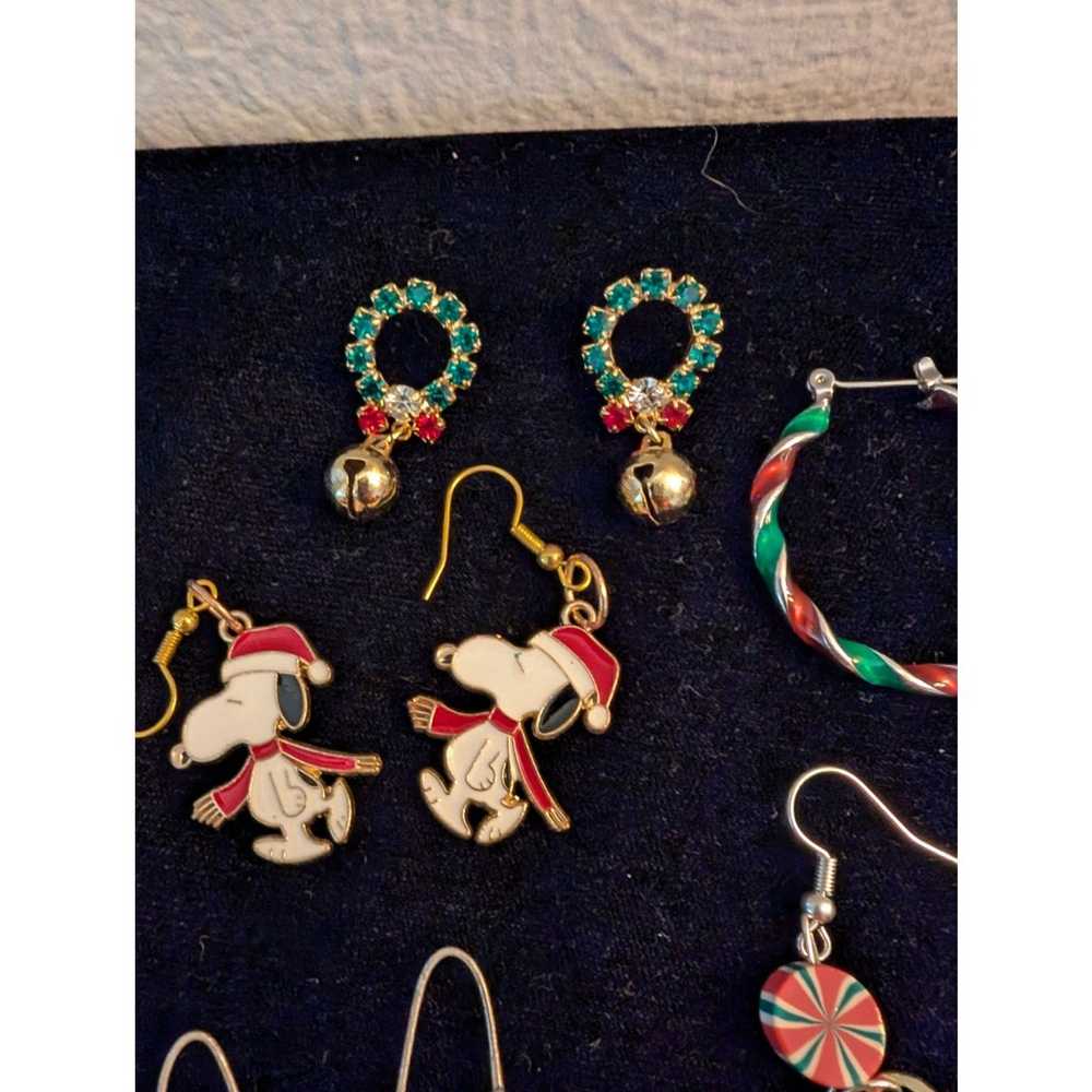 Vintage Lot of Eight Pair Christmas Themed Pierce… - image 3