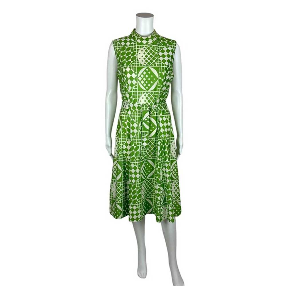 Vintage 70s Mod Dress Women's Medium Green Geomet… - image 2