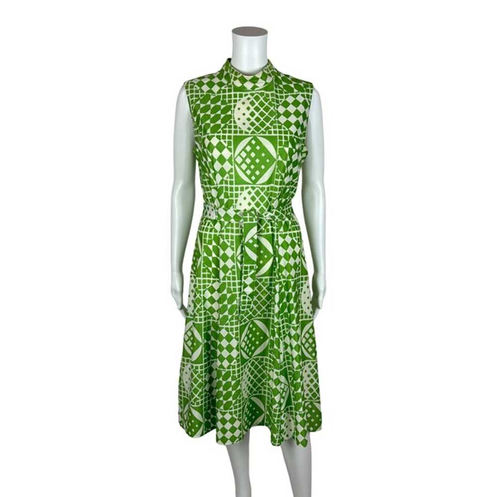 Vintage 70s Mod Dress Women's Medium Green Geomet… - image 3