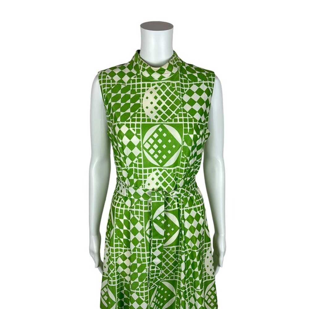 Vintage 70s Mod Dress Women's Medium Green Geomet… - image 4