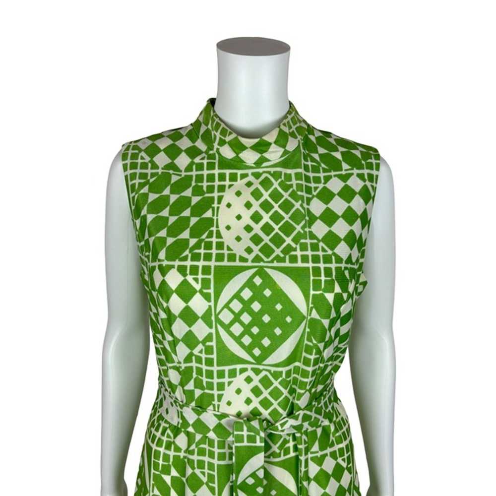 Vintage 70s Mod Dress Women's Medium Green Geomet… - image 5