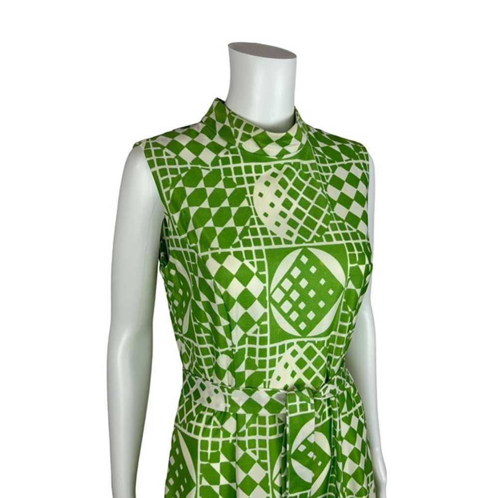 Vintage 70s Mod Dress Women's Medium Green Geomet… - image 6