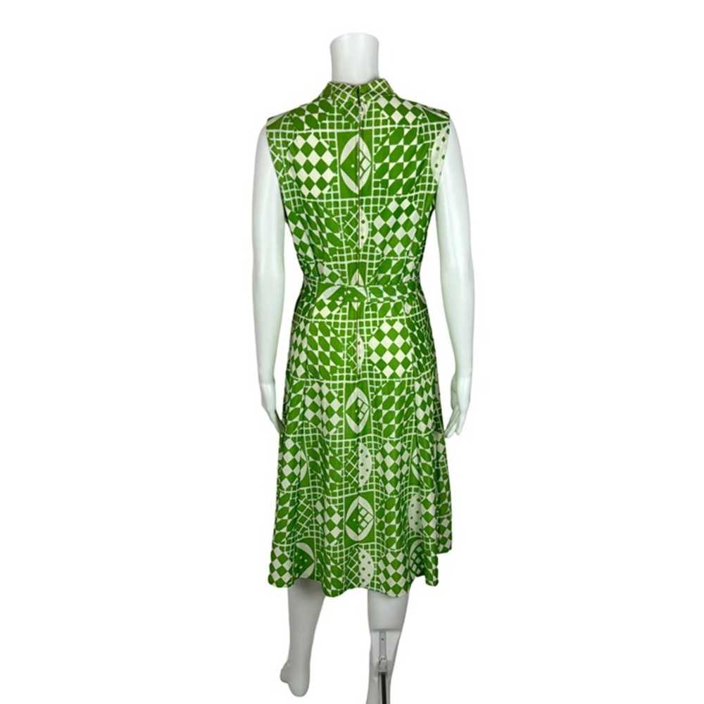 Vintage 70s Mod Dress Women's Medium Green Geomet… - image 9