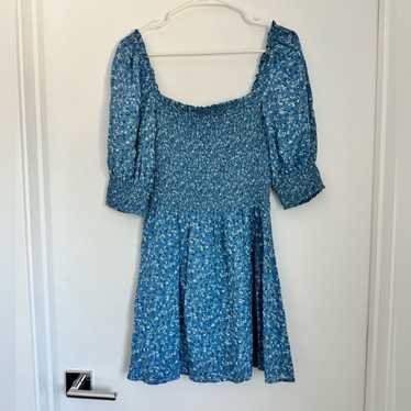 Reformation Azure Blue Michaela Puff cheapest Sleeve Smocked Mini Babydoll Dress Size 20