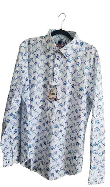 Robert Graham White Blue Abstract Geometric Size L