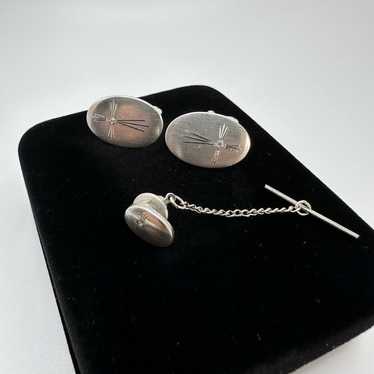 Vintage Sterling Silver Cross Cufflinks And Tie Cl