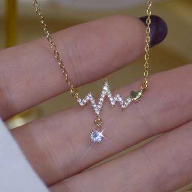 NEW 14K Gold Plated Diamond Heartbeat Necklace