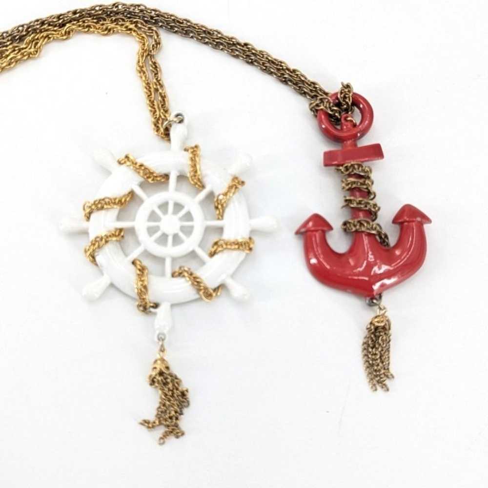 Vintage Nautical Ship Wheel Anchor Beachy Chains … - image 1