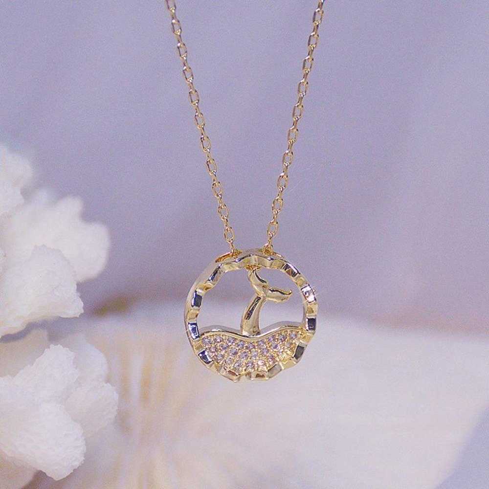 NEW 14K Gold Plated Diamond Mermaid Necklace a - image 1