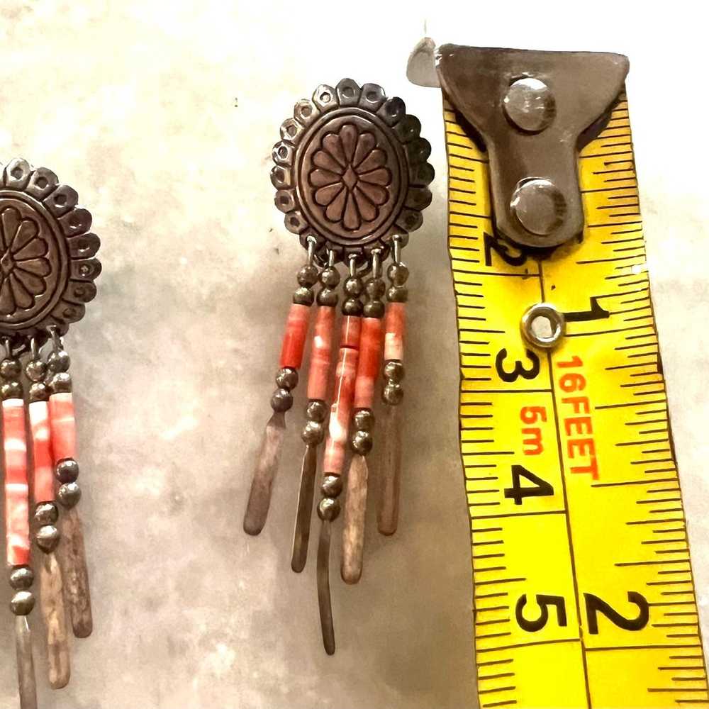 Vintage Concho Sterling Stud Coral Fringe Stud Ea… - image 2