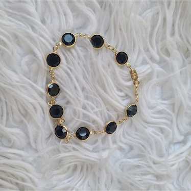 Vintage Swarovski Black and Gold Toned Bracelet, … - image 1