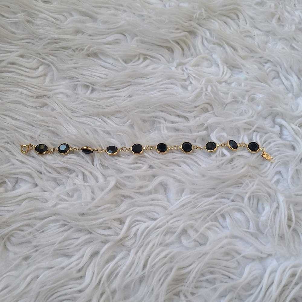 Vintage Swarovski Black and Gold Toned Bracelet, … - image 2