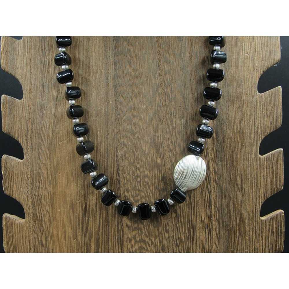 18" Sterling Silver Onyx Stone And Uncut Smoky Qu… - image 1