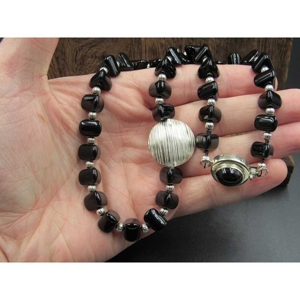 18" Sterling Silver Onyx Stone And Uncut Smoky Qu… - image 2