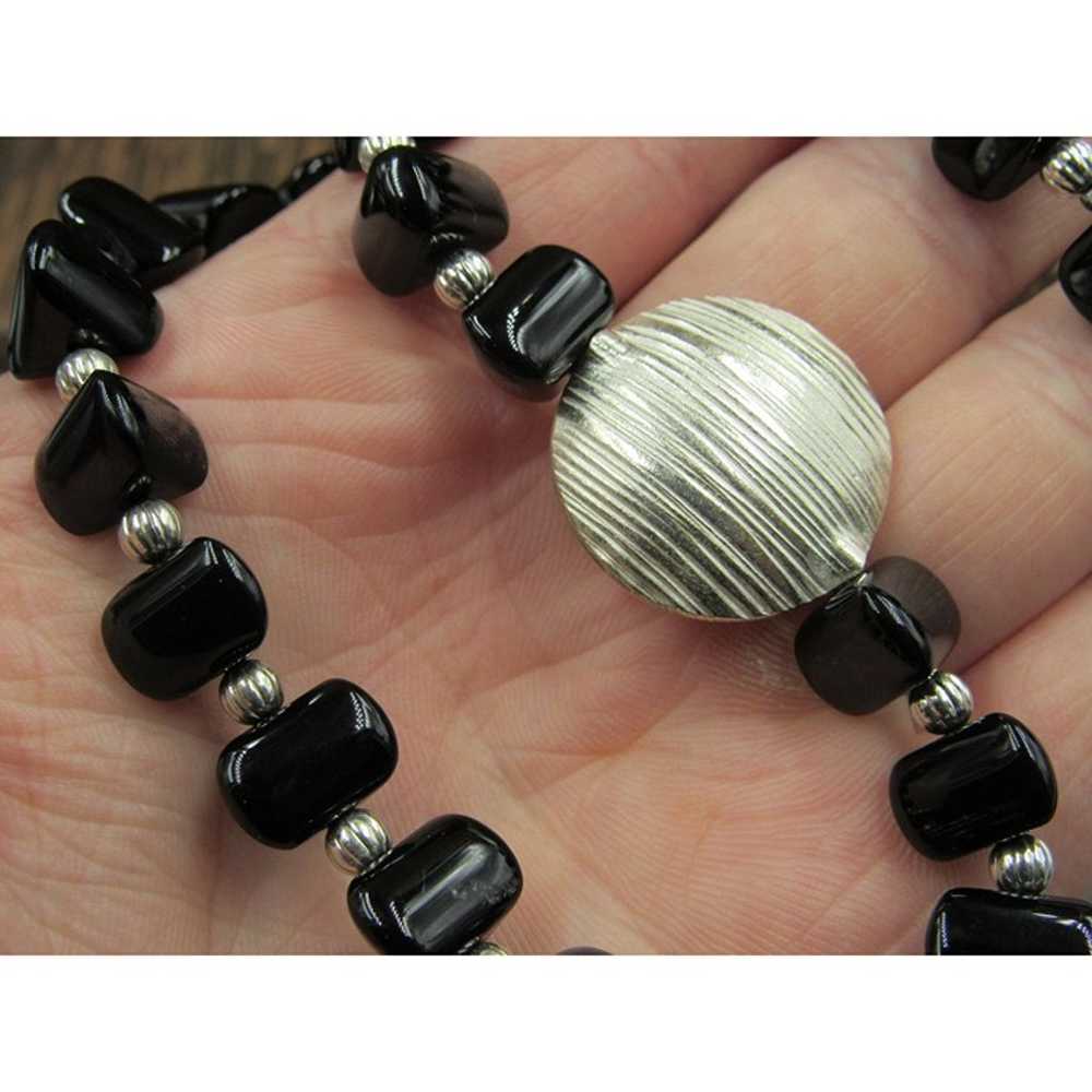 18" Sterling Silver Onyx Stone And Uncut Smoky Qu… - image 3