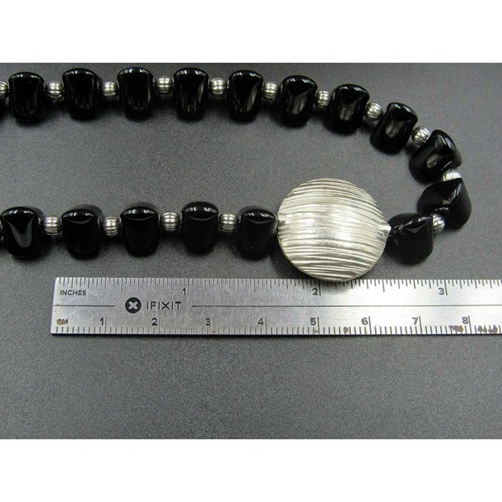 18" Sterling Silver Onyx Stone And Uncut Smoky Qu… - image 7