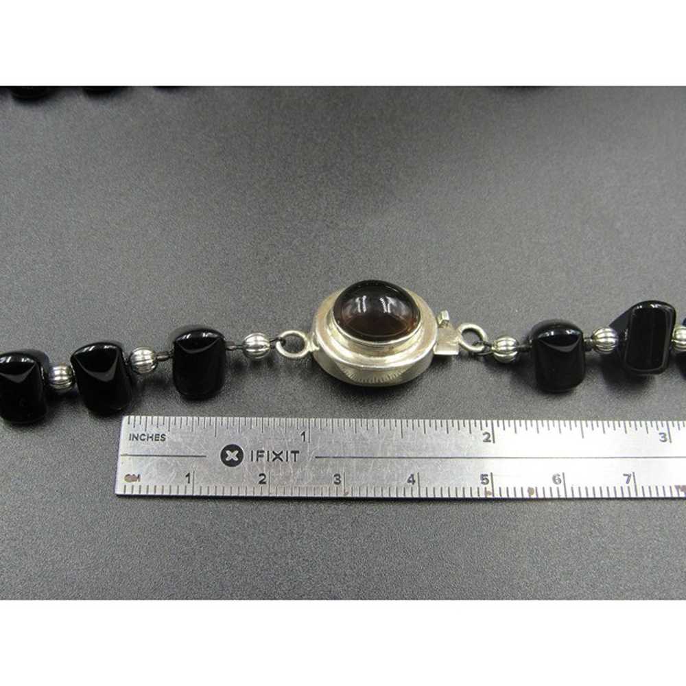 18" Sterling Silver Onyx Stone And Uncut Smoky Qu… - image 8