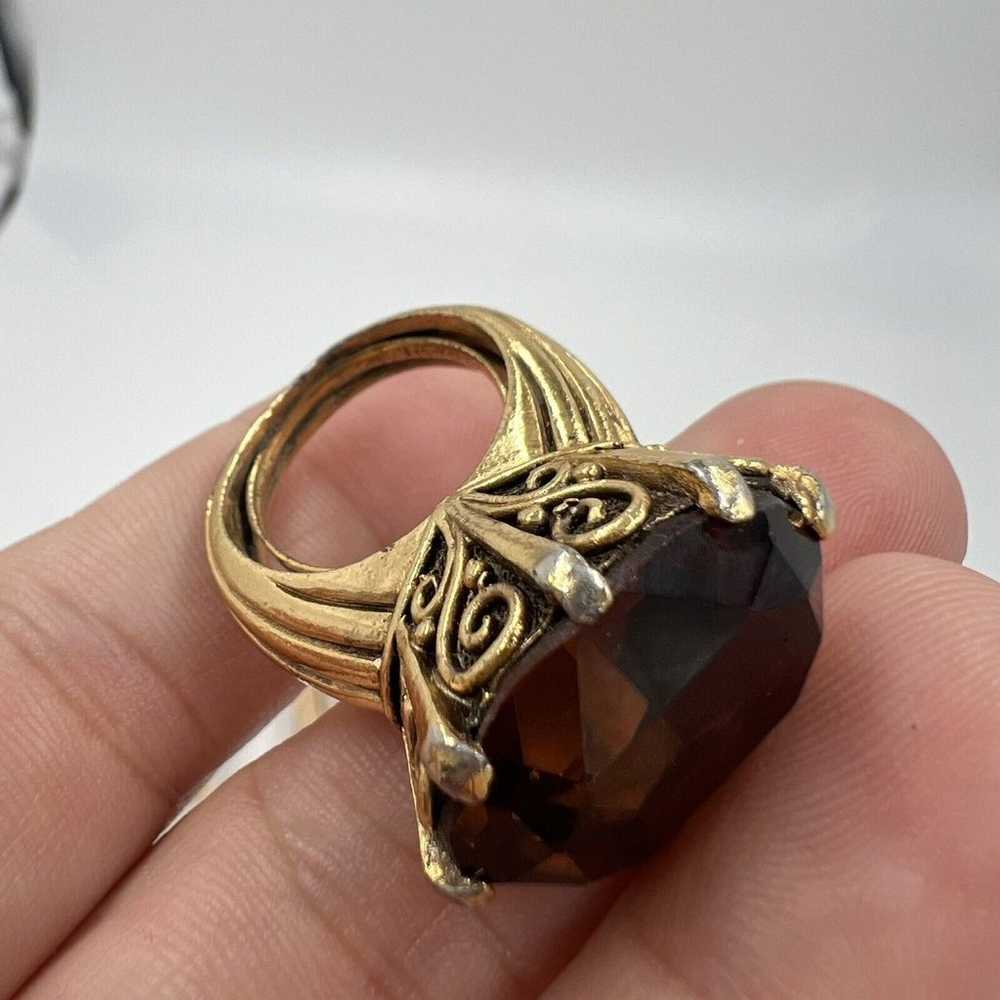 RARE CROWN TRIFARI GOLD PLATED Smoky Quartz Glass… - image 10