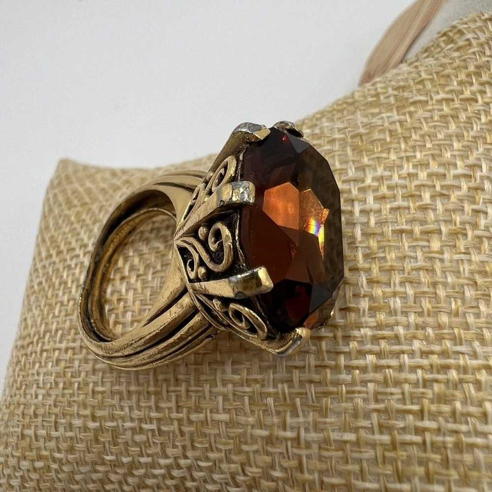 RARE CROWN TRIFARI GOLD PLATED Smoky Quartz Glass… - image 2