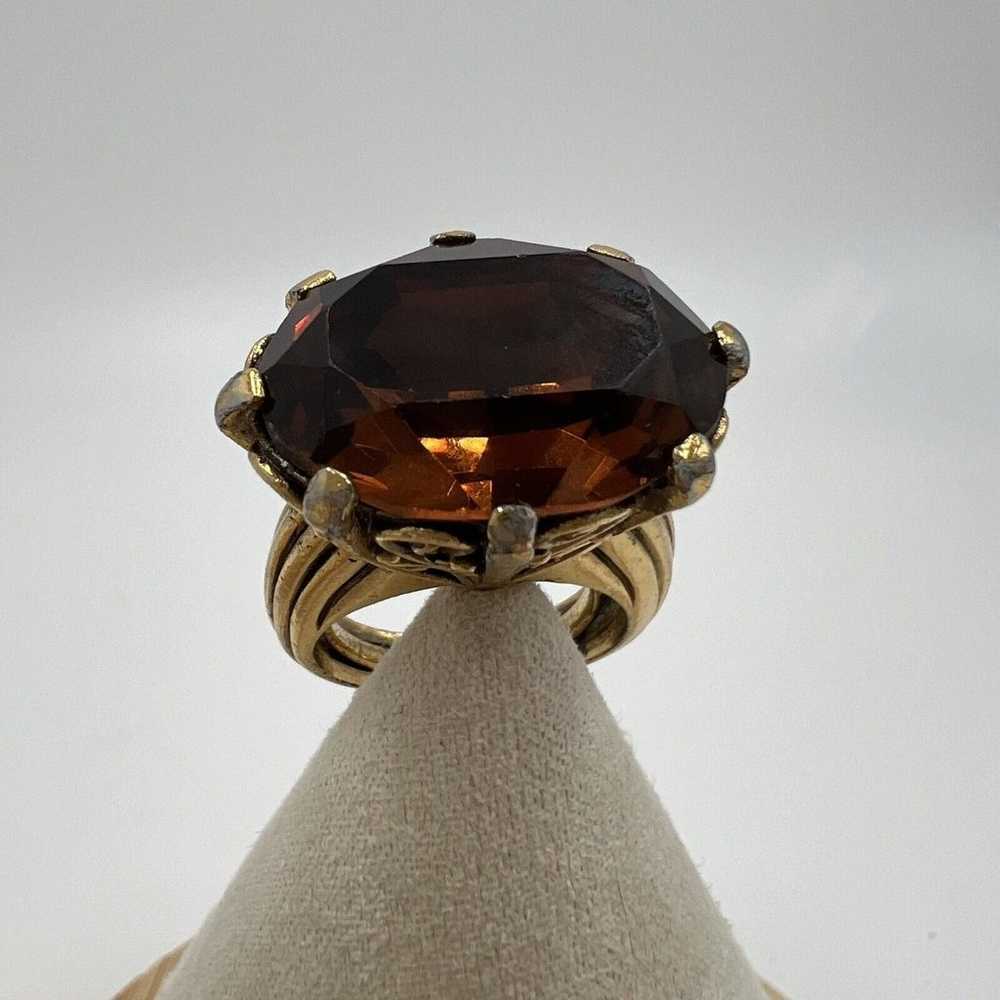 RARE CROWN TRIFARI GOLD PLATED Smoky Quartz Glass… - image 4