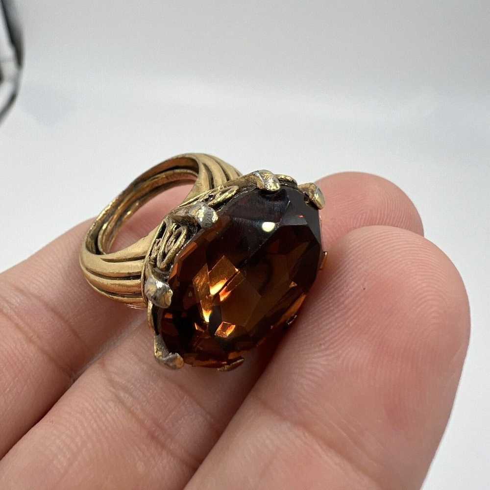 RARE CROWN TRIFARI GOLD PLATED Smoky Quartz Glass… - image 9