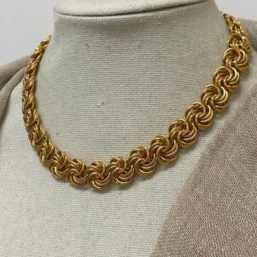 Vintage, Gold Tone Woven Knot Chain Link Necklace