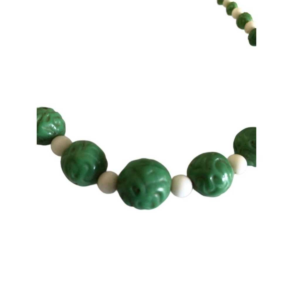 Antique Art Deco Molded Green Czech Glass Bead Ch… - image 6