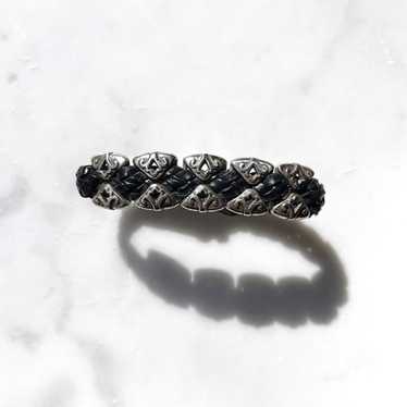 BRIGHTON - Rare Black Leather Braided Silver Brac… - image 1