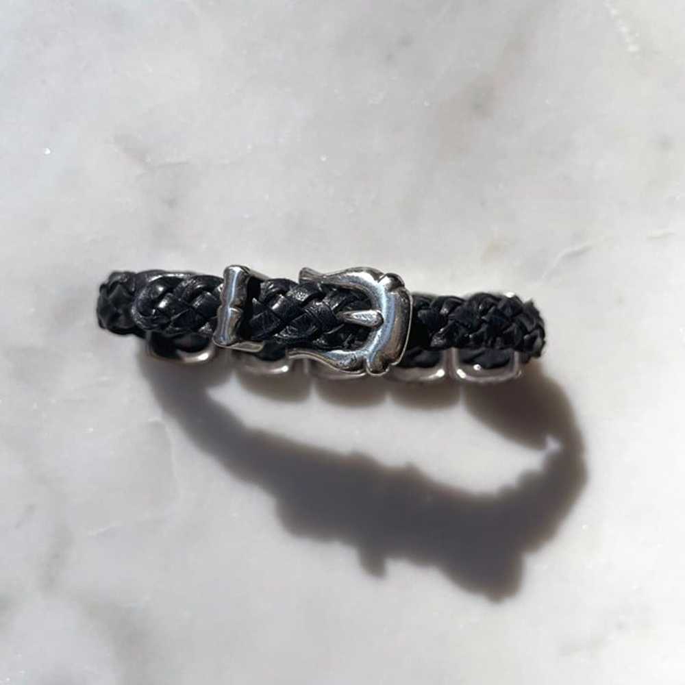 BRIGHTON - Rare Black Leather Braided Silver Brac… - image 2