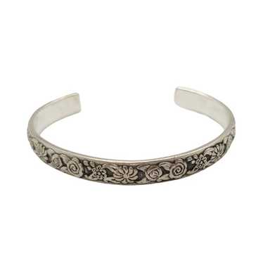 Vintage Silver Floral Child Size Cuff Bracelet (B… - image 1