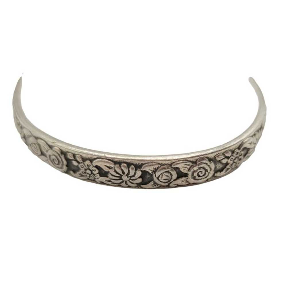 Vintage Silver Floral Child Size Cuff Bracelet (B… - image 5