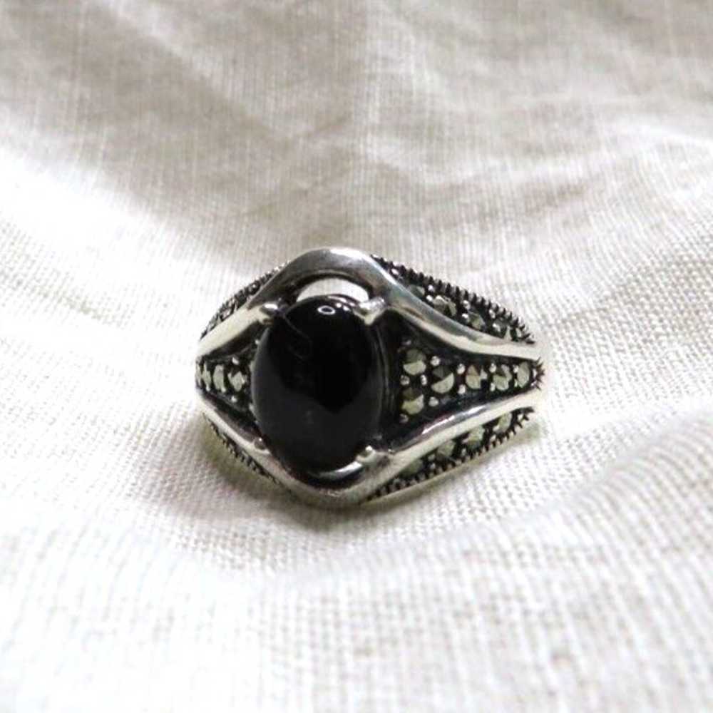 Vintage Sterling Silver Black Onyx Cabochon Marca… - image 4