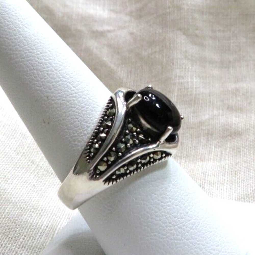 Vintage Sterling Silver Black Onyx Cabochon Marca… - image 5