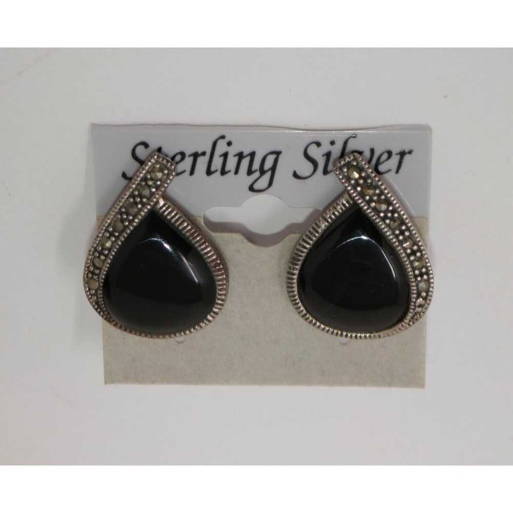 Sterling Silver 925 Black Onyx Marcasite Teardrop… - image 3