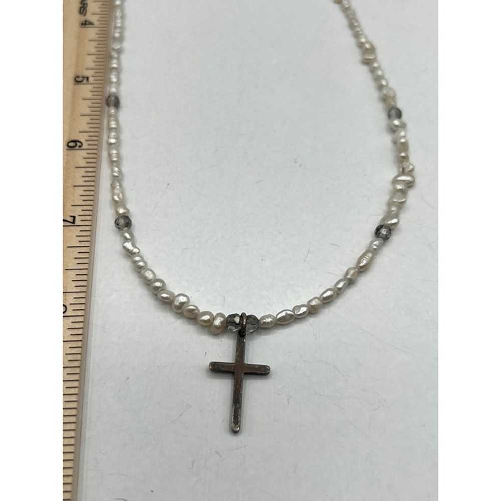 Vintage Sterling Silver Cross Necklace With Rice … - image 11