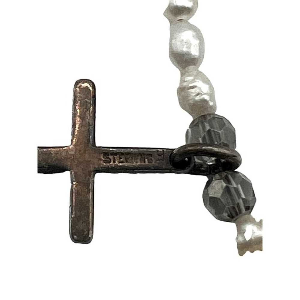 Vintage Sterling Silver Cross Necklace With Rice … - image 12