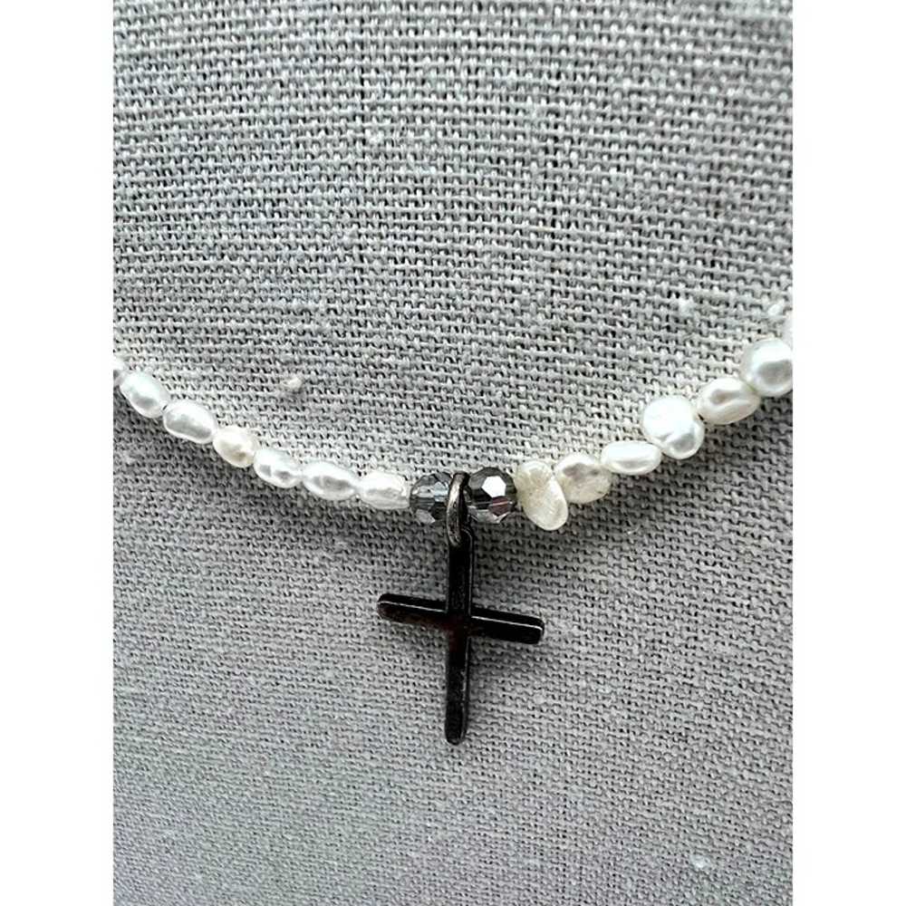 Vintage Sterling Silver Cross Necklace With Rice … - image 9