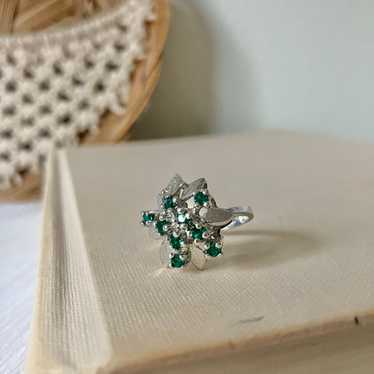 UNCAS Sterling Leaves Green Ring Emerald Vintage … - image 1