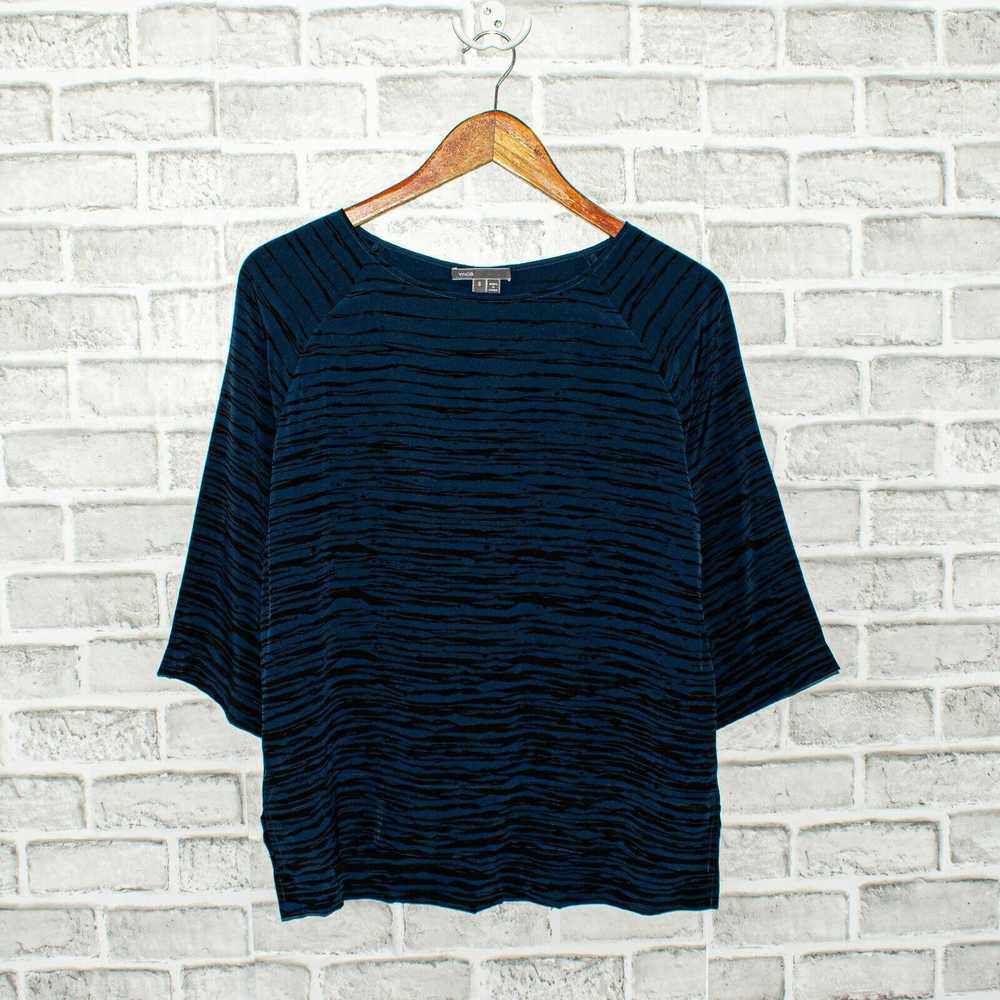 Vince VINCE 100% Silk Blouse Blue stripe print Wo… - image 5